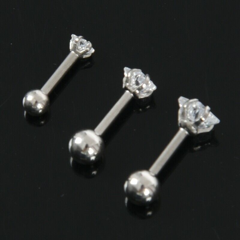 1 Set Of 3 Size 316L Surgical Steel Stars Clear Zirconic Cartilaginous Ear