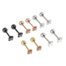Stainless Steel Cubic Zirconia Ear Stud Bar Earrings, 5 Pairs