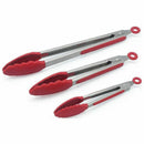 Set 3 sizes Silicone Kitchen Tongs Sets Salad BBQ Tongs Stainless Steel coo N3C3