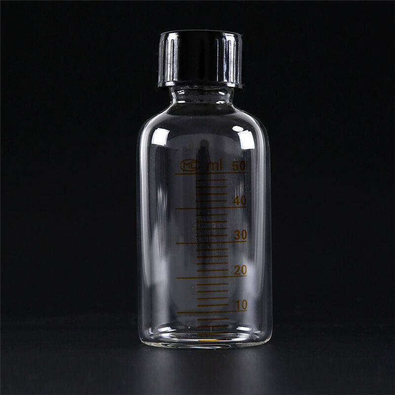 1pcs 50ml Scale lab glass vials bottles clear containers with black screw cap0K