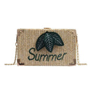 Straw Leaf Letter Decor Shoulder Handbags Women Box Crossbody Bags (Khaki)