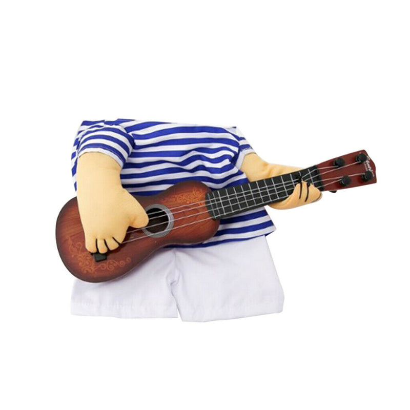 Puppy Dog Fun Play Guitar Blue Stripe Sweater with Short Romper Jumpsuit L