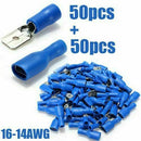 100pcs Blue Insulated Spade Electrical Wire Cable Connector Crimp Terminal Kit