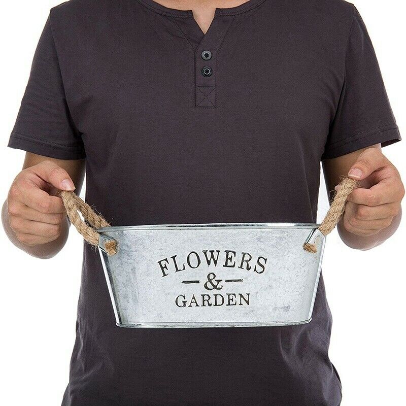 Flowers&Garden'Bucket Design Small Metal Succulent Plant Container W/Twine