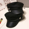 Leather Military Hat  Sailor Hats Flat Top Captain Cap Travel Cadet HatB Hn