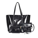 4pcs/set Women Shoulder Bags Tote Oil PU Leather Messenger Handbags (Black)