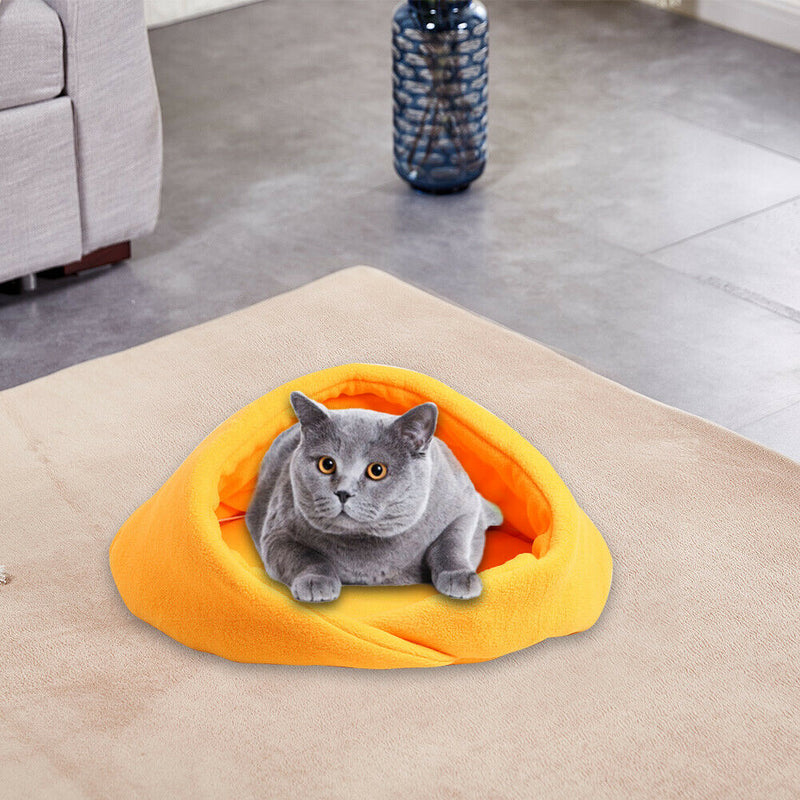 Warm Fleece Pet Sleeping Bag Nest Soft Kennel Cat Dog Bed House (Yellow S) A