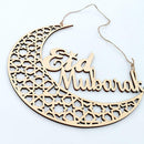 Wood Muslim Eid Mubarak Moon Hang Ornament Ramadan Festival Party Pendant