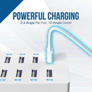 60 Watt (12 Amp) 10-Port Family-Sized Desktop Usb Rapid Charger. Smart Usb