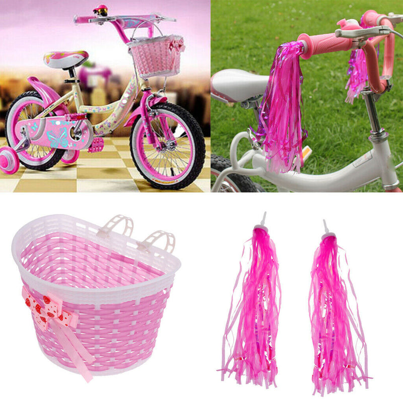 1 Set Girls Bike Trike Pom Pom Tassels Streamers + Front Handlebar Basket Case