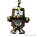 Cartoon Steampunk Robot Compass Dial Quartz Pocket Watch Pendant Necklace Chain