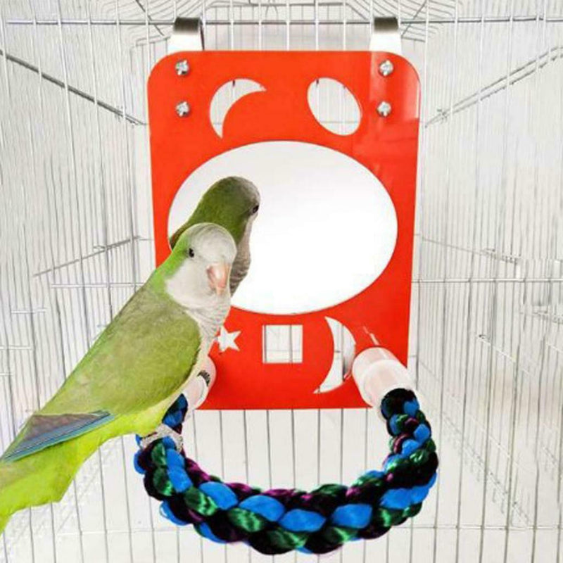 Parrots Large Mirror with Rope Perch for Conure Lovebirds Canaries Little Macaw