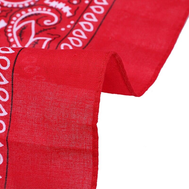 Red bandana scarf with square black white paisley pattern on both sides (Re J1Q8