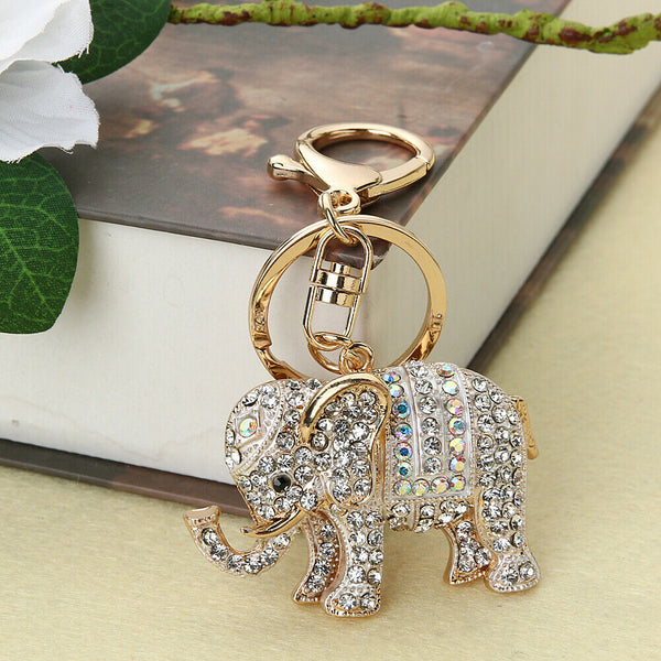 Popular Inlaid Color Cast Elephant Keychain Ladies Bag Pendant(White)  A#S