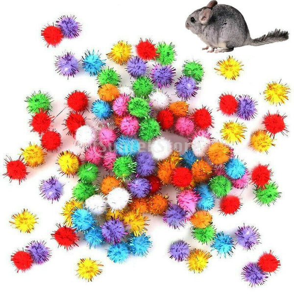 100Pcs Sparkly Glitter Tinsel Pompom Balls Small Pom Pom Ball Cat Toys 15mm