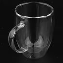 Office Insulated Coffee Mug Double Walled Clear Glass Cups with Handle 350ml