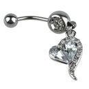 1pcs Rhinestone Crystal Heart Barbells Belly Button Rings Body Piercing whi