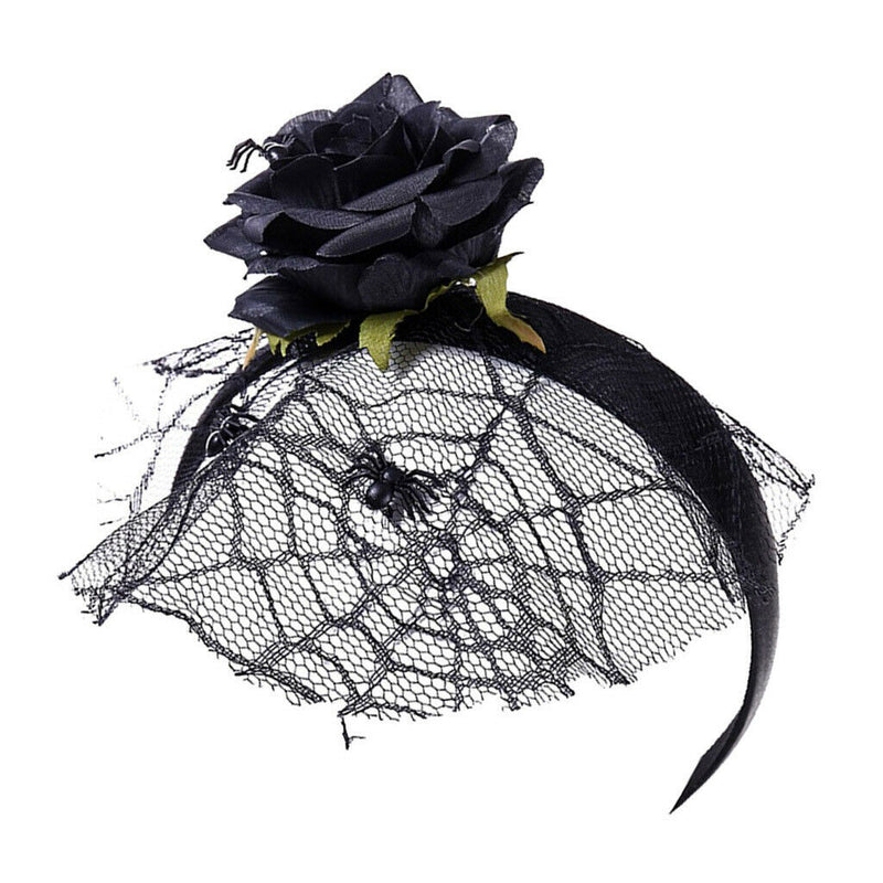 Flower Headband With Veil Floral Spider Headpiece Hair Garland Fancy Dress