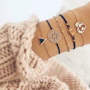 5pcs/set Boho Bracelet Women Hollow Flower Bead Chain Moon Alloy Jewelry