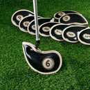 10 Pcs Pu Leather Black Smooth Surface Club Heads Golf Iron Headcover With