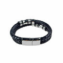 Fashion Mens Braided PU Leather Stainless Steel Cuff Wristband s Bracelet