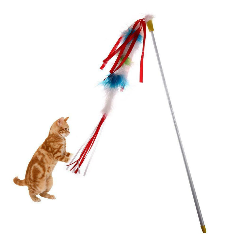 Funny Colorful Feather Tease Cats Dangle Rods Playing Pet Toys(Rose Red)