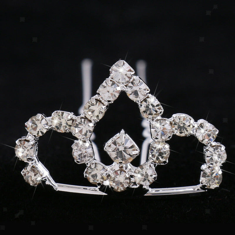 5pcs Wedding Party Delicate Mini Tiara Crystal Crown U-Shaped Hairpins