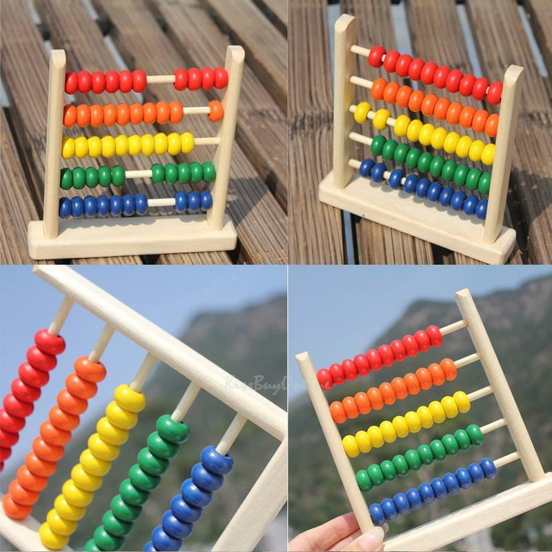 Small Wooden Abacus Colorful Beads Counting Kid Maths Learning Educational Toys