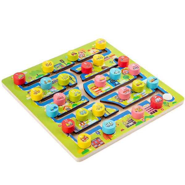Kid Wooden Digital Traffic Maze Slide Toys Children Educational Puzzle Game