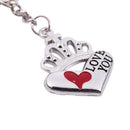 Couple Crown Top Heart Pendant Flat Split Rings Keychains 2 Pcs