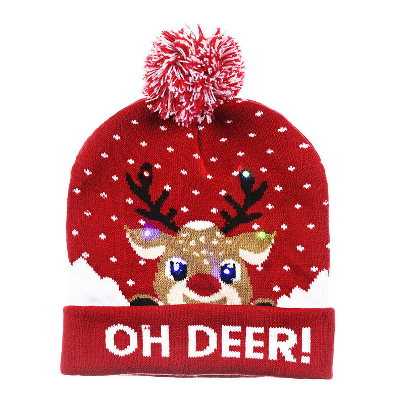 Colorful LED Light Christmas Hat Snowman Luminous Knitted Cap Beanie (B) A