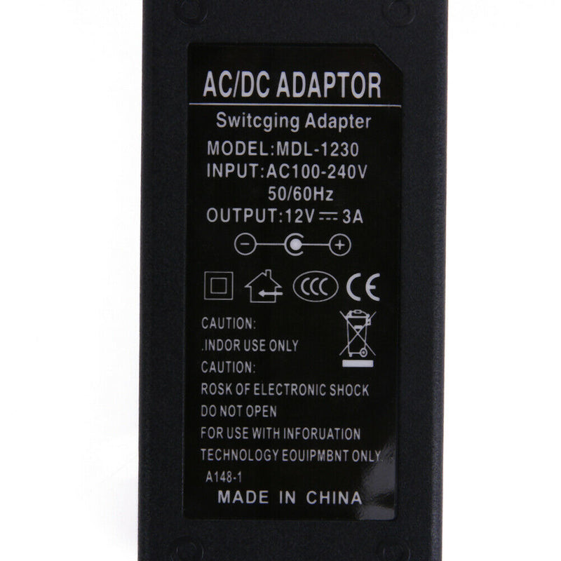 12V 3A AC to DC Power Adapter Dual Cable Converter Universal 5.5x2.1-2.5mm