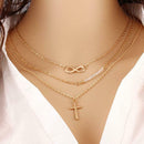 Multi-layer Cross Pendant Necklace Beads Choker Women Statement Jewelry  A
