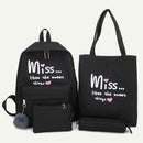 4pcs/set Letter Print Canvas Women Totes Pen Bags Clutch Backpacks (Black)