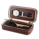 2 Grids PU Leather Travel Watch Storage Case Zipper Wristwatch Box Organize R1N7