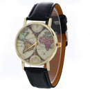 Fashion Women Men Classic Neutral Map Graffiti Leather Quartz Wrist Watch Black