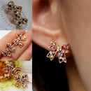Charming Girl's Colorful Crystal Rhinestone Golden Bowknot Charm Stud EarringsJR
