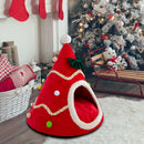 Christmas Tree Shape Dog Cat Bed House Home Warm Sleeping Bed Nest (Red)(M)