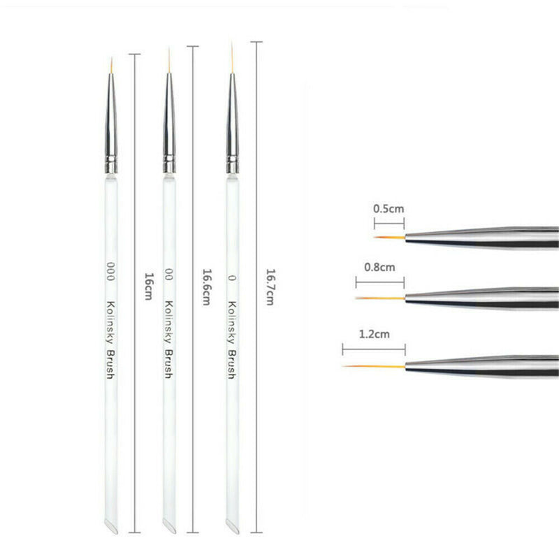 Nail Art Tiny Thin Fine Liner Acrylic Decor Pen Brush Painting Drawing Tool 3Pcs