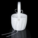 Satin Beading Wedding Flower Girl Basket Rhinestone Flower Decor---White
