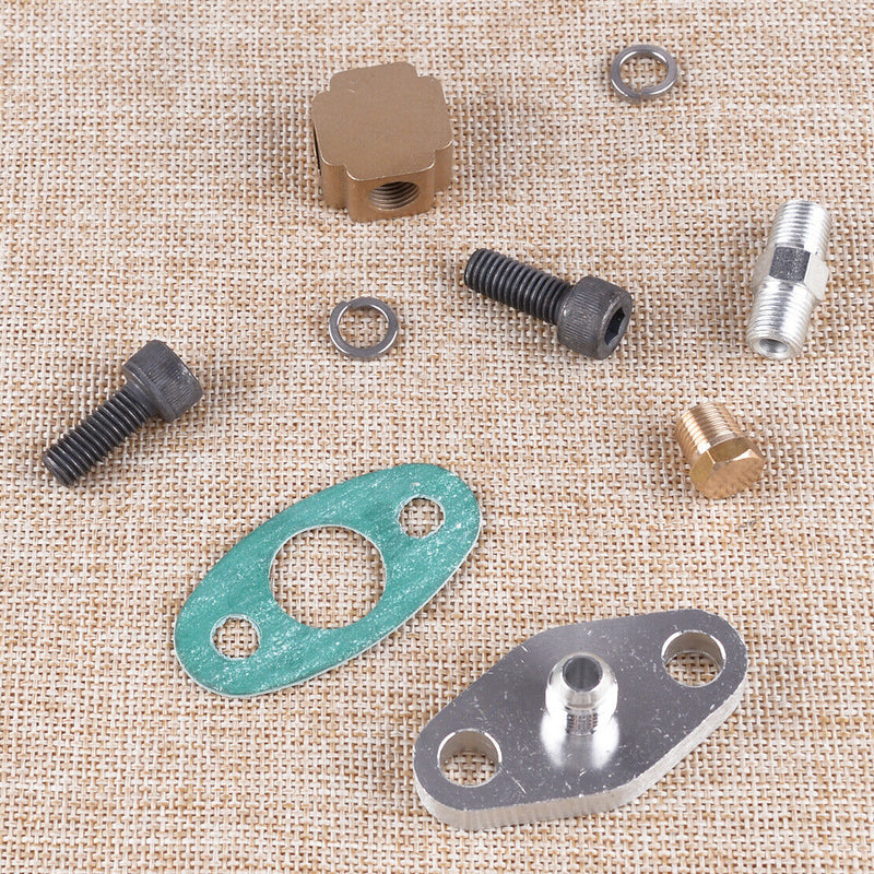 Universal T3 Turbo Turbocharger Oil Feed Line Adapter Kit M18 Bolts NPT Adapter