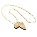 1pcs Good Quality Hip-Hop African Map Pendant Wood Bead Rosary Chain Beige