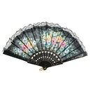 Mini Flowers Pattern Wave Edge Lace Spanish Style Hand Fan Black, Green L8D5