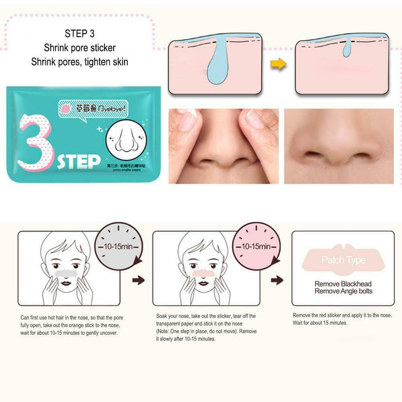 Remove Blackhead 3 Steps Care Deep Clean Pores Acne Nose Patch (Blue)