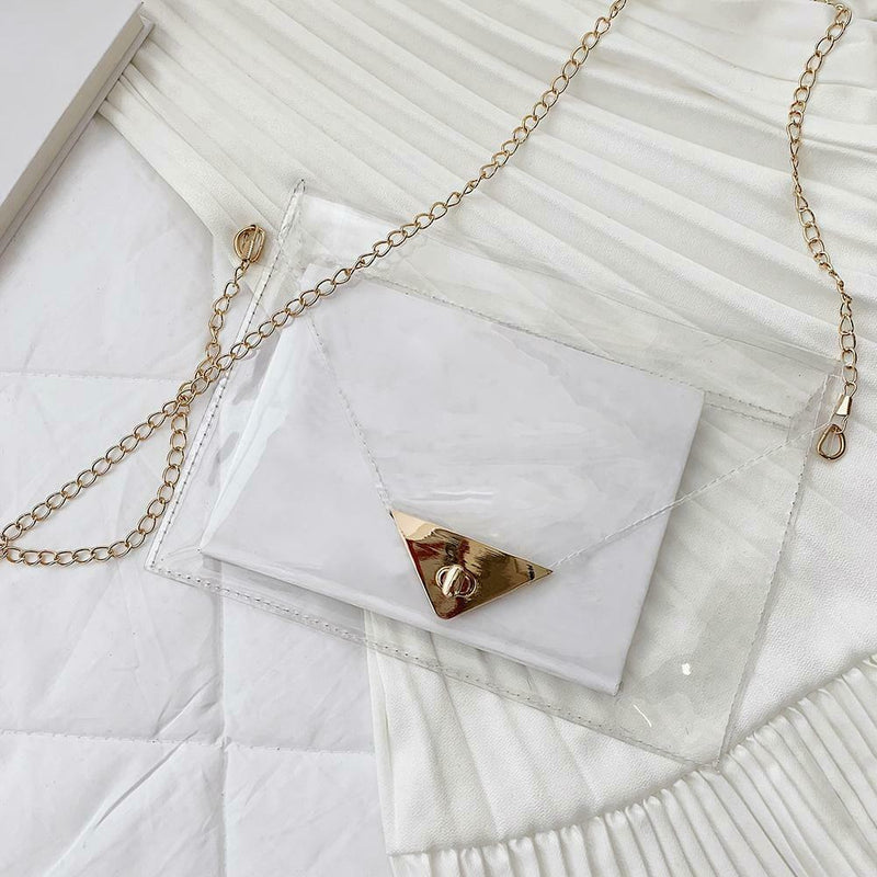 WomenTransparent PVC Envelope Messenger Bags Crossbody Clutch Totes (Clear)