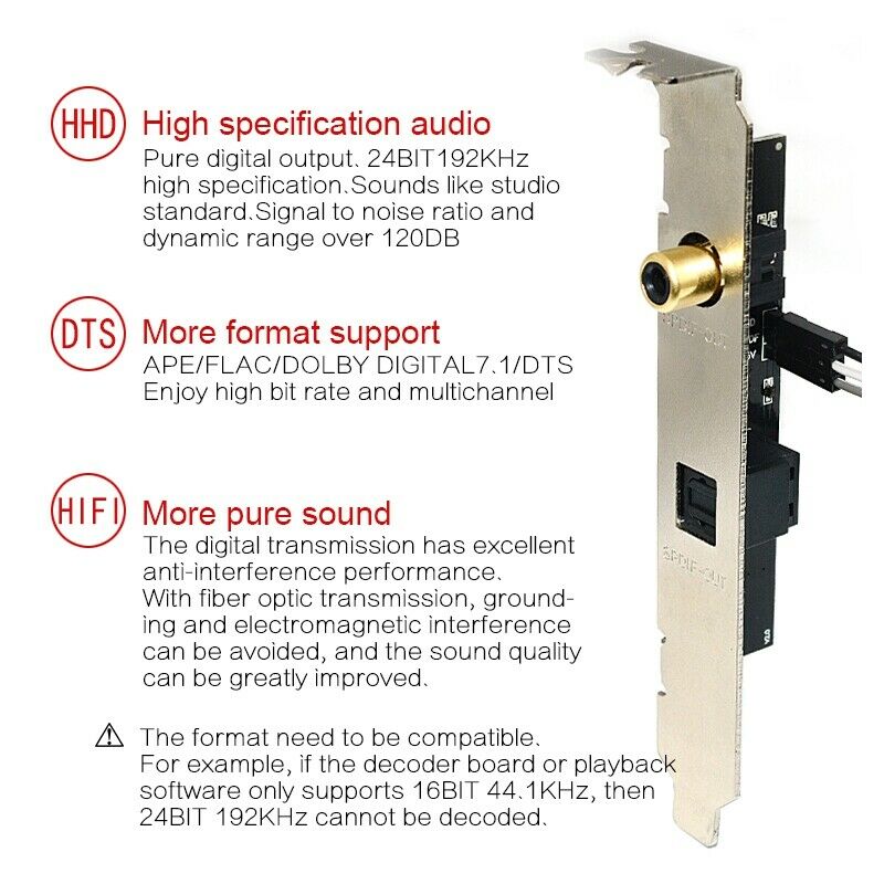 24BIT192KHz SPDIF Daughter Card Optical Fiber Coaxial Digital Sound Card BafS8Y6