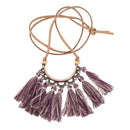 Round Fringed Tassel Pendant Long Leather Rope Chain Necklace for Women Swe