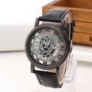 Fashion Business Skeleton Watch Men Engraving Hollow Quartz Wristwatch Leat