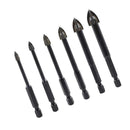 6 pcs Hexagon Shank Cross Triangle Drill Four-blade Ceramic Glass Drill