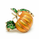 Halloween Pumpkin Brooch New Alloy Green Leaves Orange Enamel Pumpkin Women A7X9